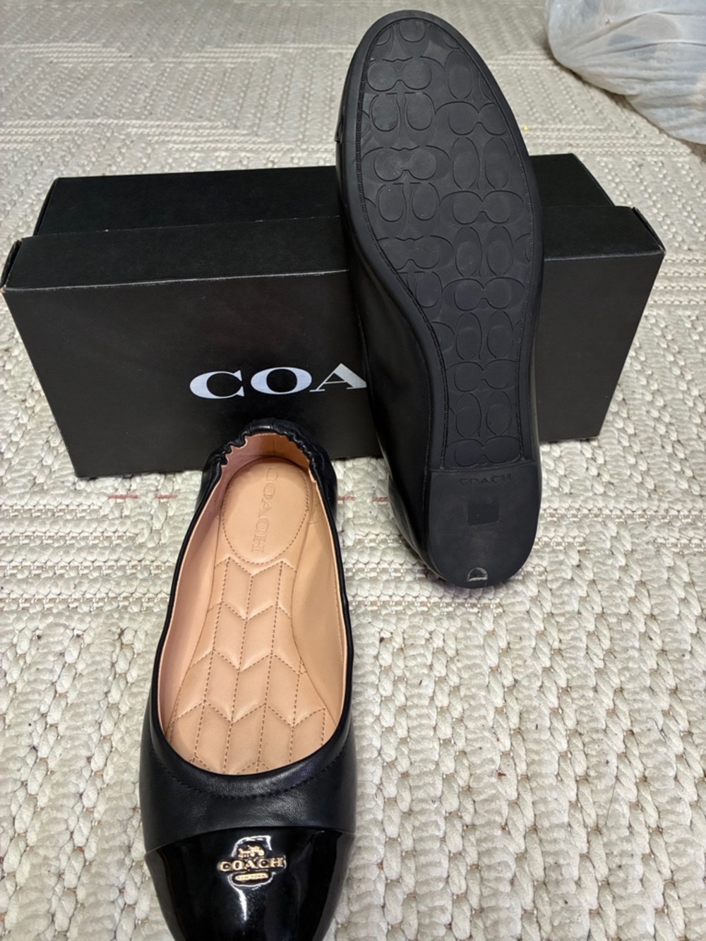 COACH Black Leather and Patent Cap-Toe Ballet Flats - Picture 2 of 4